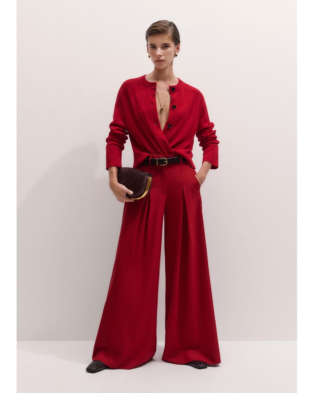 ME+EM Red Merino Cashmere Saddle Shoulder Cardigan