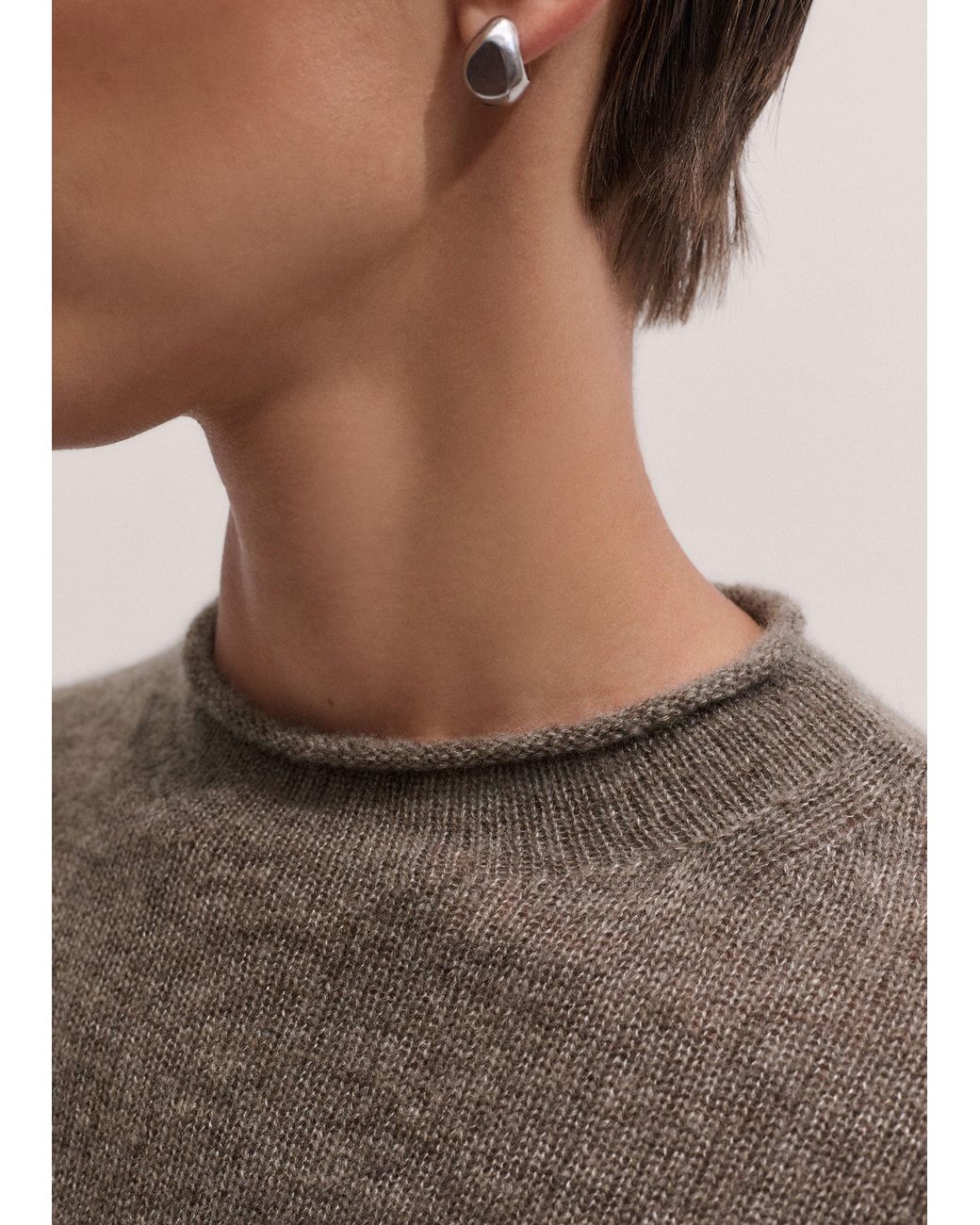 ME+EM Brown Merino Cashmere Silk High Neck Straight Jumper Hazelnut Melange