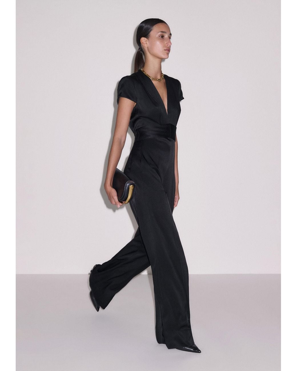 ME+EM White Satin Pintuck Detail Wide Leg Jumpsuit
