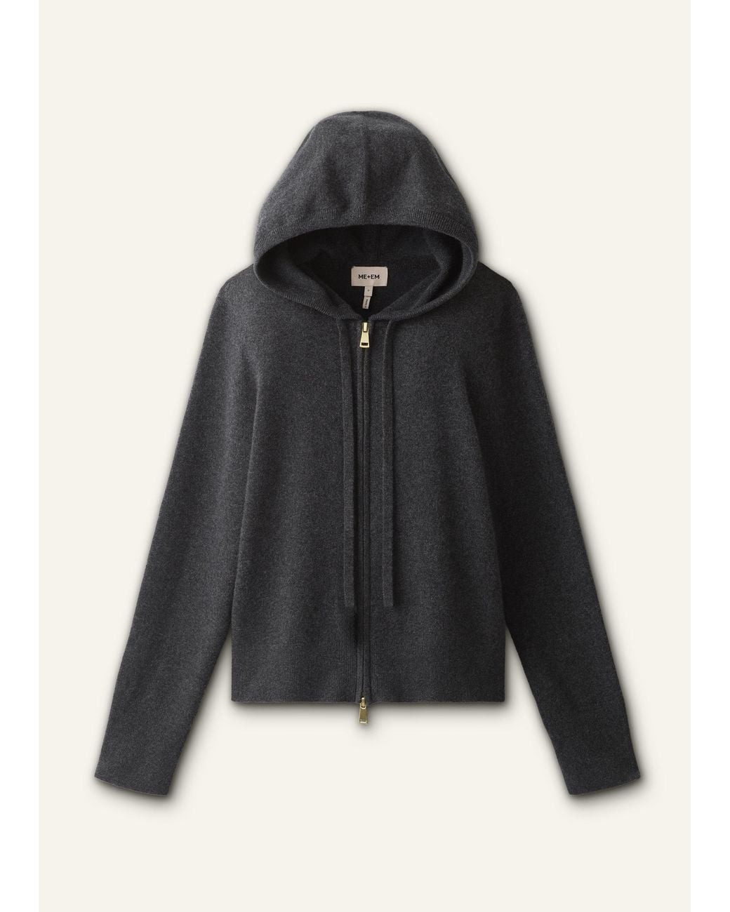 ME+EM Black Cashmere Two Way Zip Straight Hoody Dark Charcoal Melange
