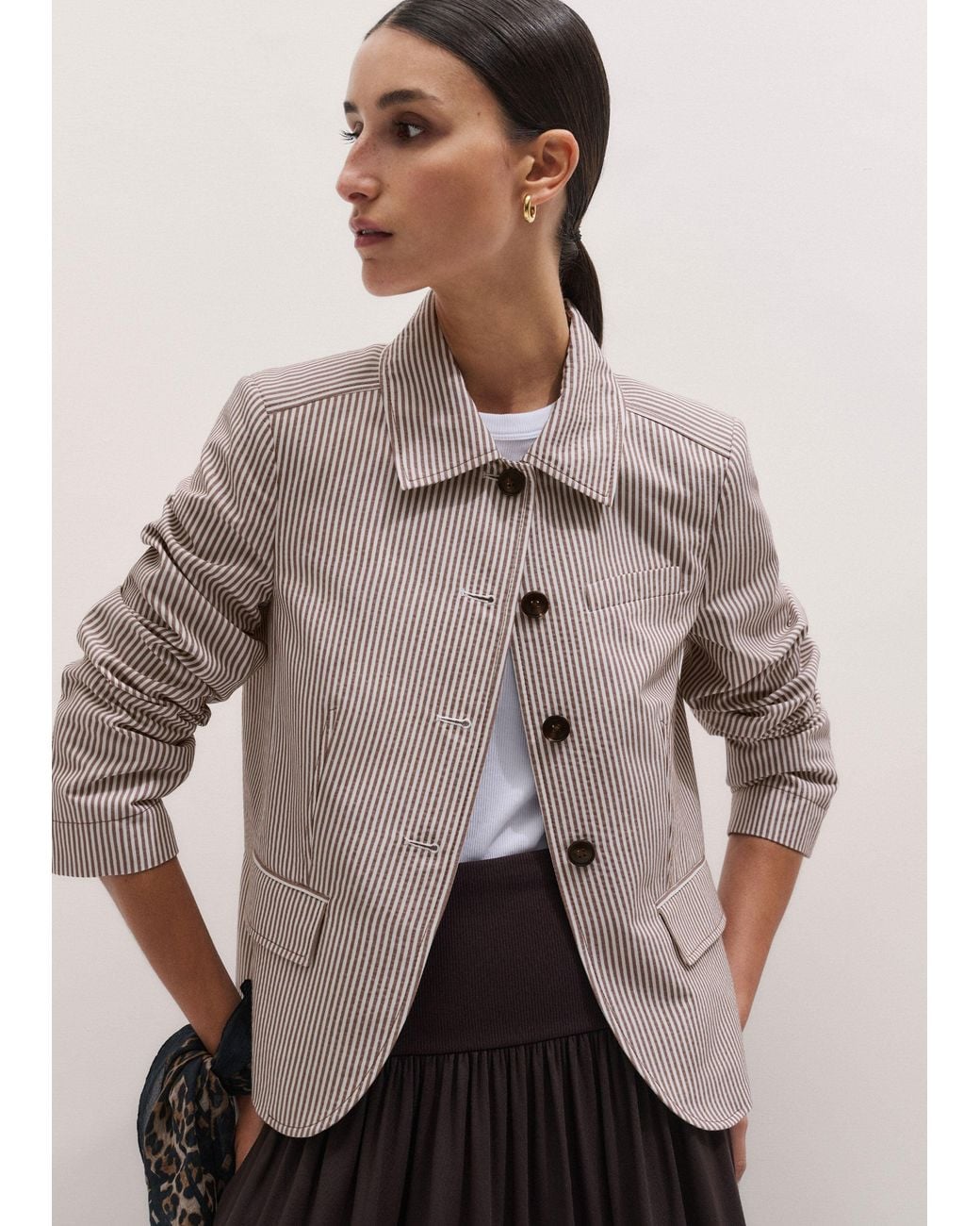 ME+EM Natural Short Seersucker Jacket Cocoa-Cream