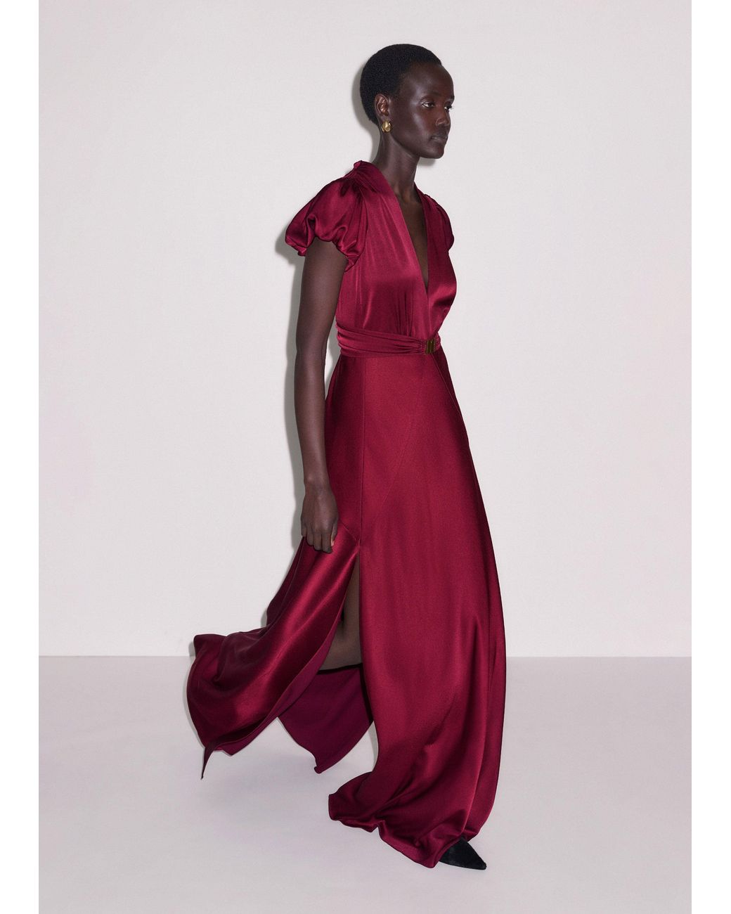 ME+EM Purple Satin Draped Evening Full Length Dress + Modesty Panel