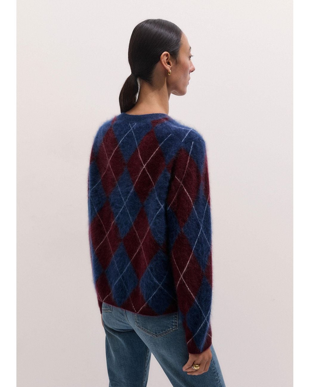ME+EM Blue Graphic Argyle Brushed Cashmere Jumper Bright-Merlot