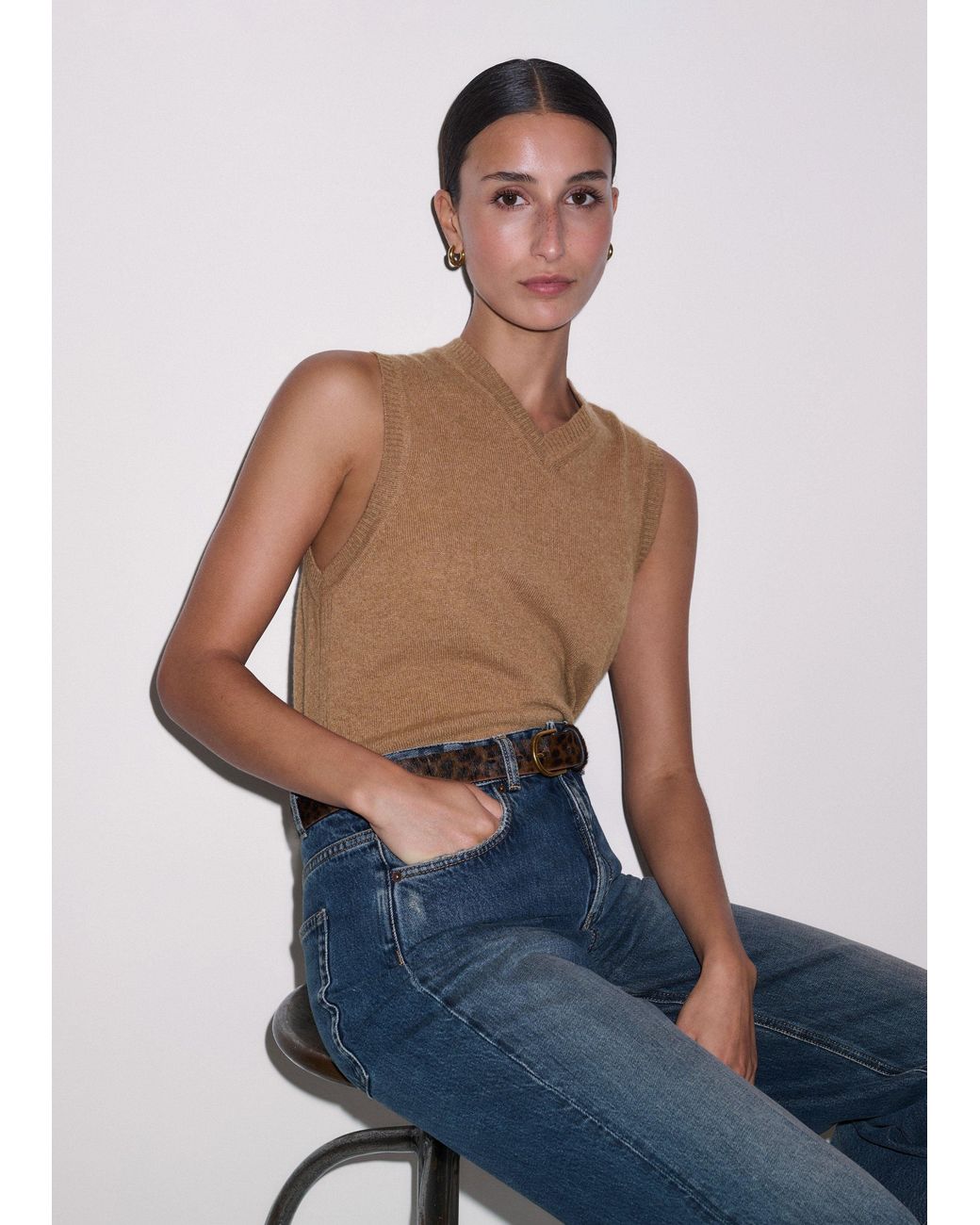 ME+EM Blue V-Neck Relaxed Knit Tank