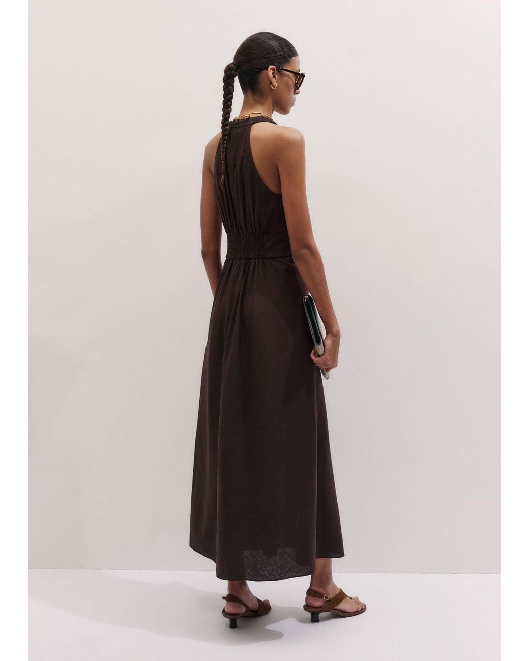ME+EM Multicolor Crease-Less Linen Twist Front Maxi Dress