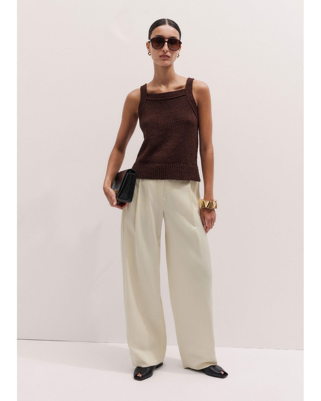 ME+EM Brown Bouclé Knit Top