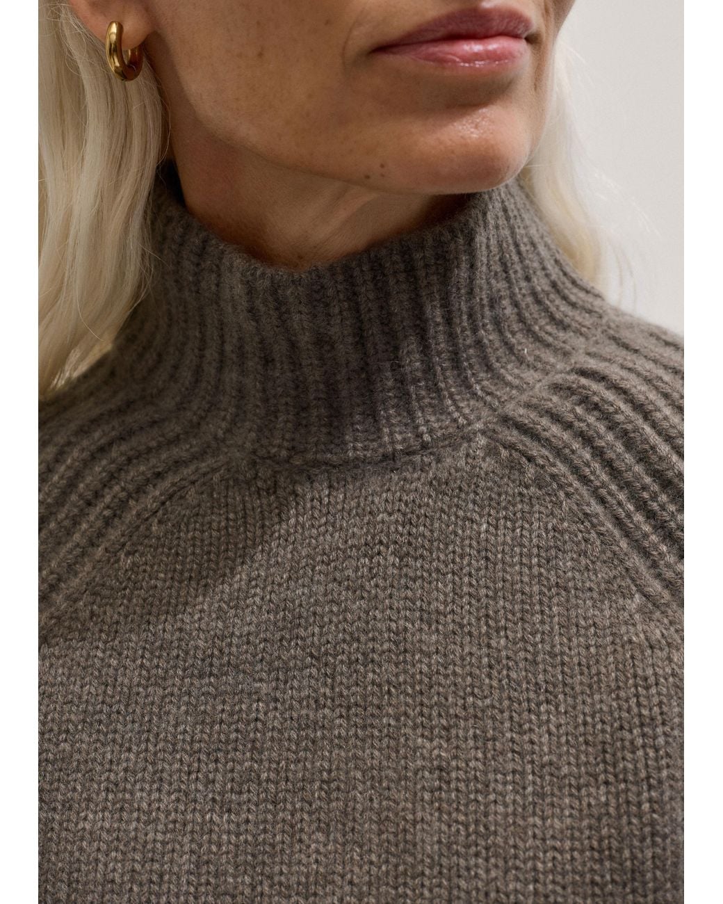 ME+EM Gray Cashmere High Neck Statement Jumper