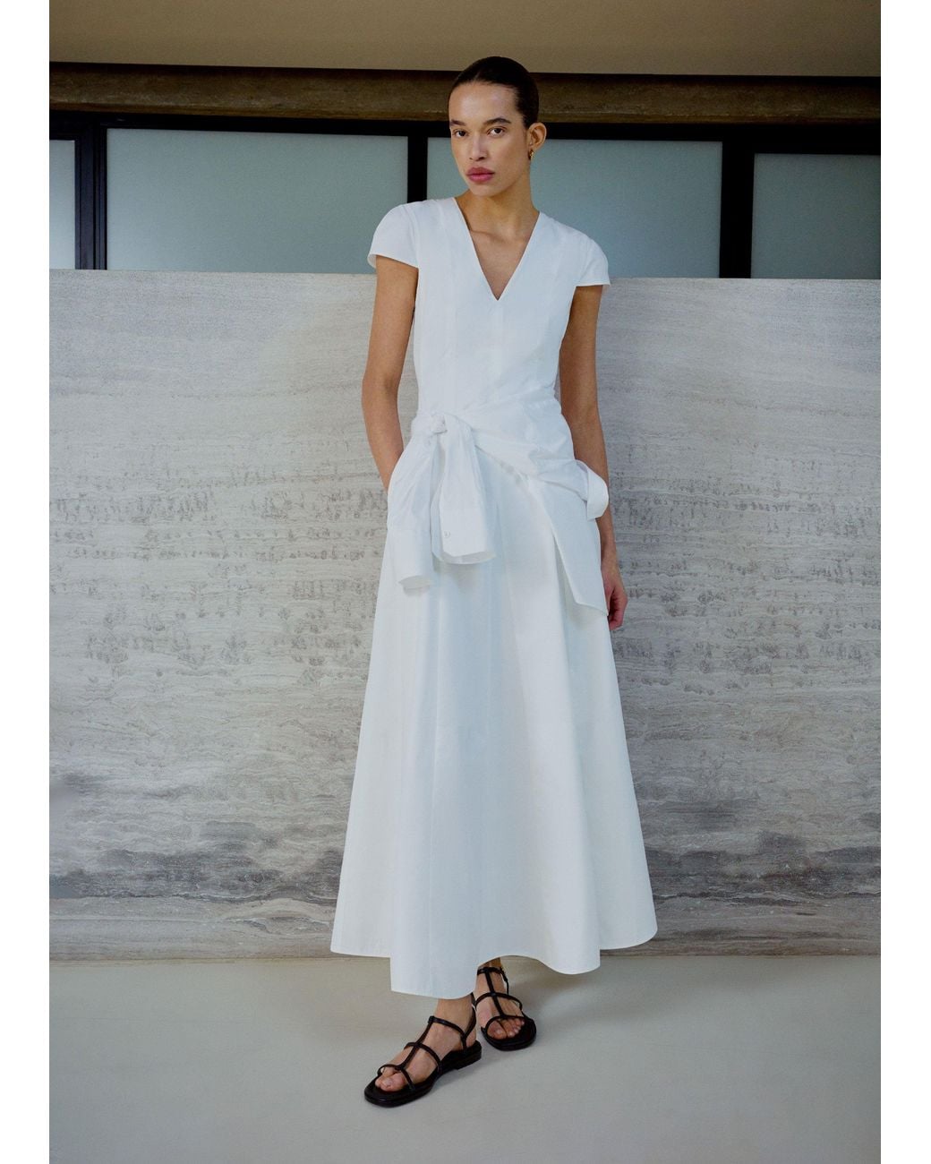 ME+EM Gray V-Neck Fit And Flare Maxi Dress