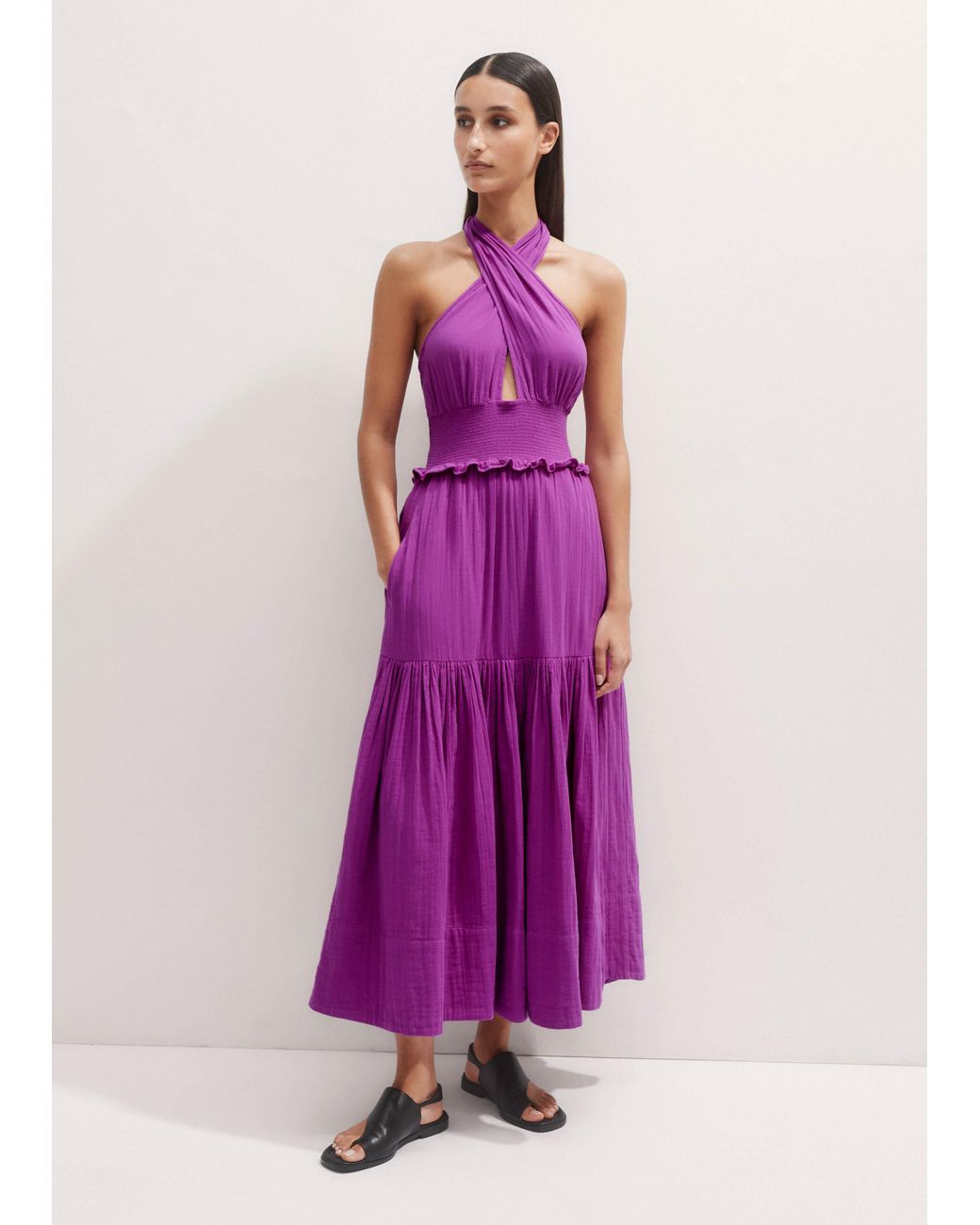 ME+EM Pink Cheesecloth Halterneck Maxi Dress
