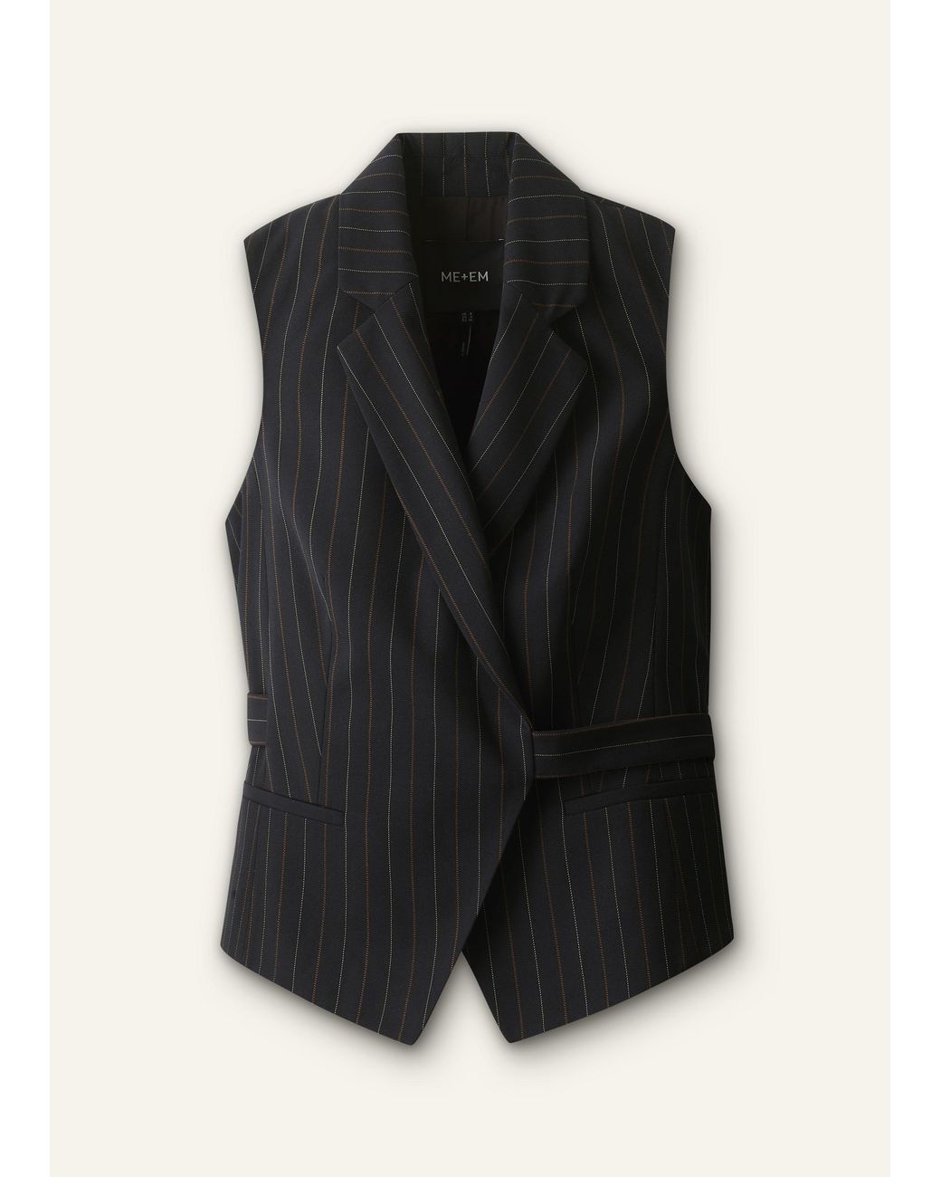 ME+EM Black Pinstripe Wrap Waistcoat