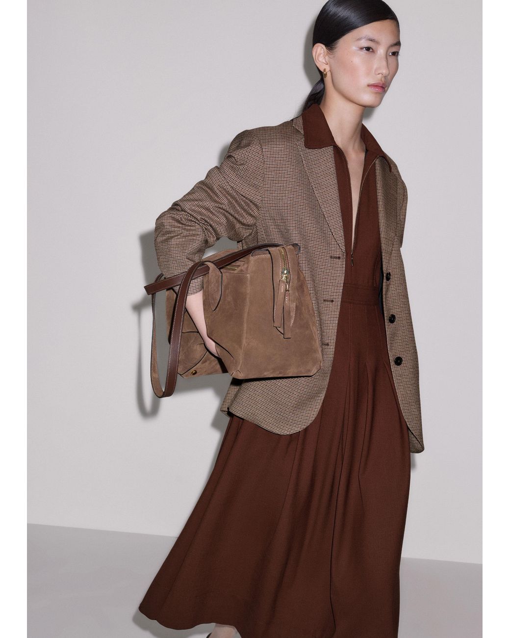 ME+EM Brown Fit And Flare Maxi Shirt Dress