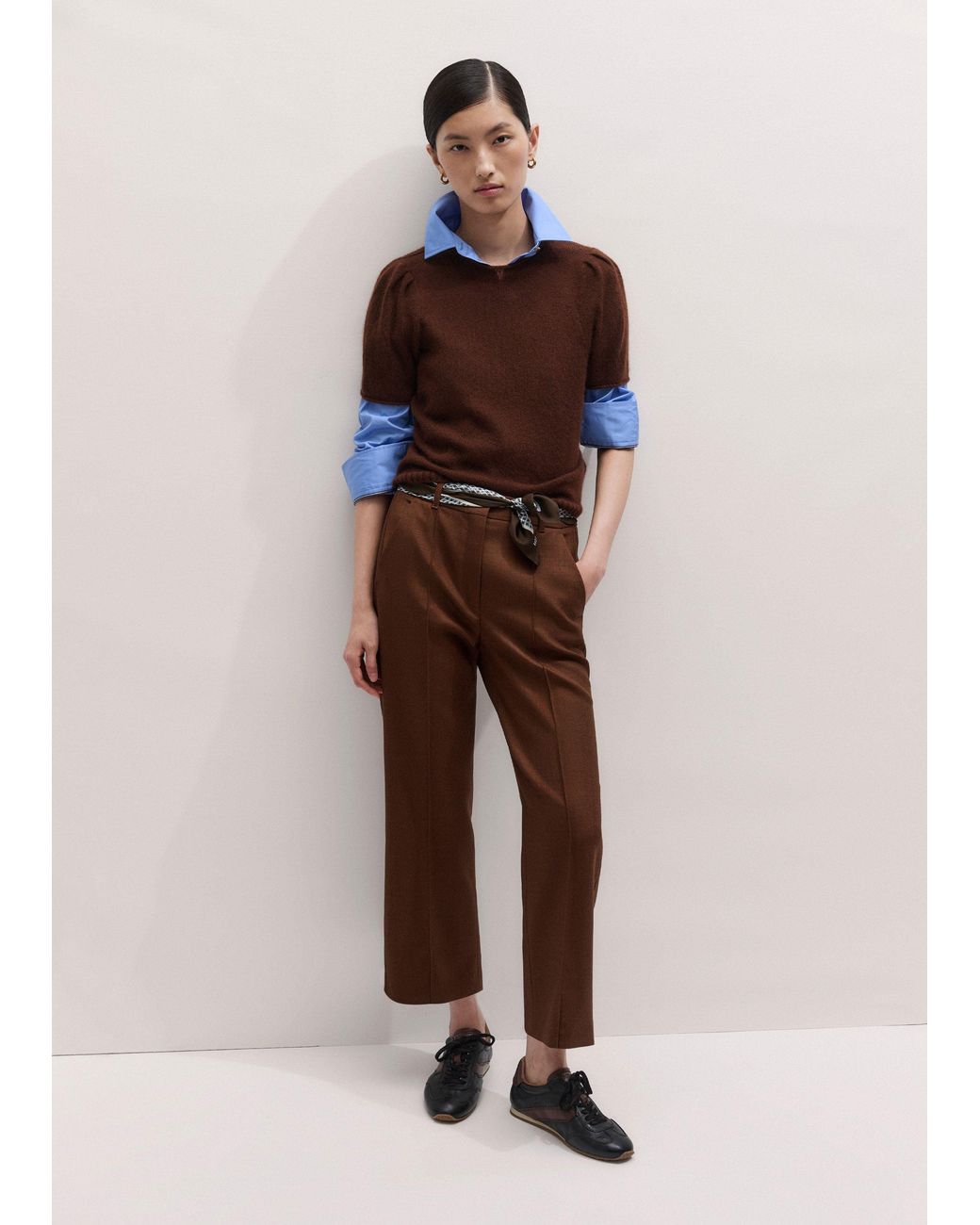 ME+EM Brown Straight Crop Trouser