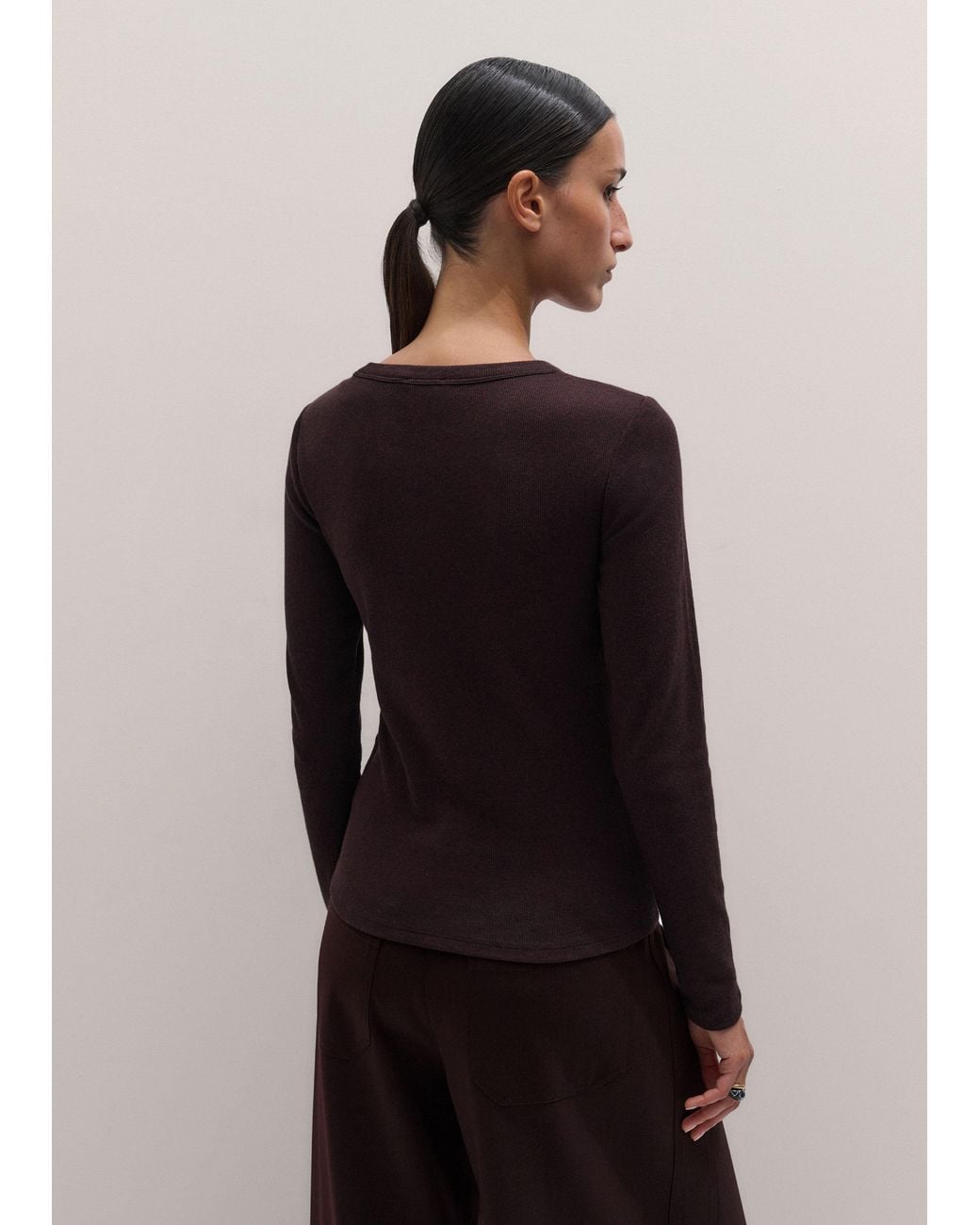ME+EM Black Ultimate Rib Long Sleeve Top Port Melange