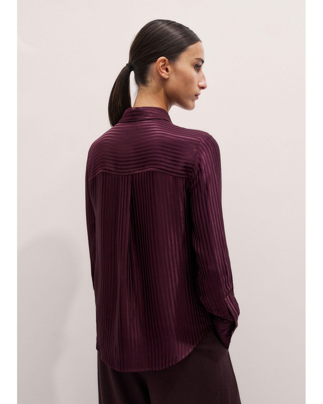 ME+EM Purple Am-Pm Stripe Fluid Satin Shirt + Tie