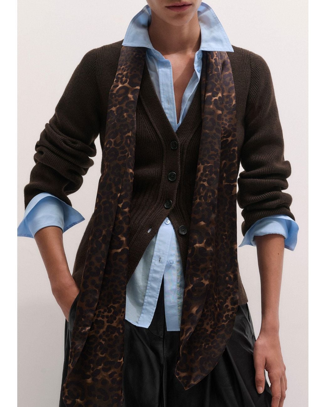 ME+EM Brown Merino Cashmere Waisted Cardigan