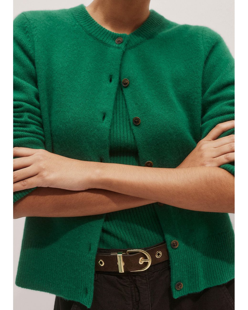 ME+EM Green Cashmere Straight Buttoned Cardigan