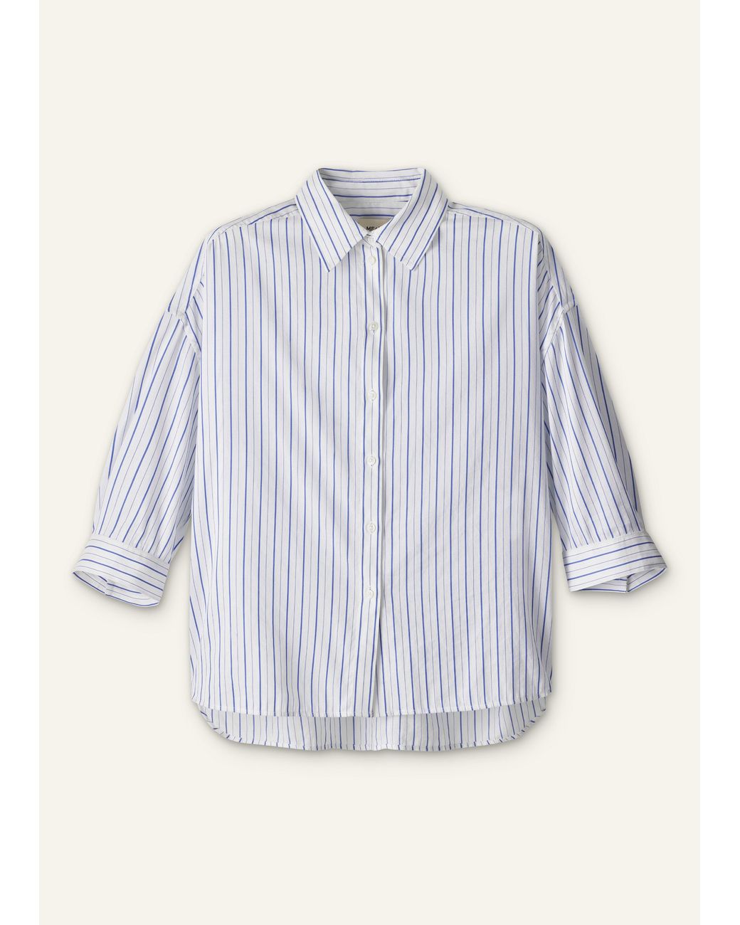 ME+EM White Boxy Three Quarter Sleeve Striped Shirt