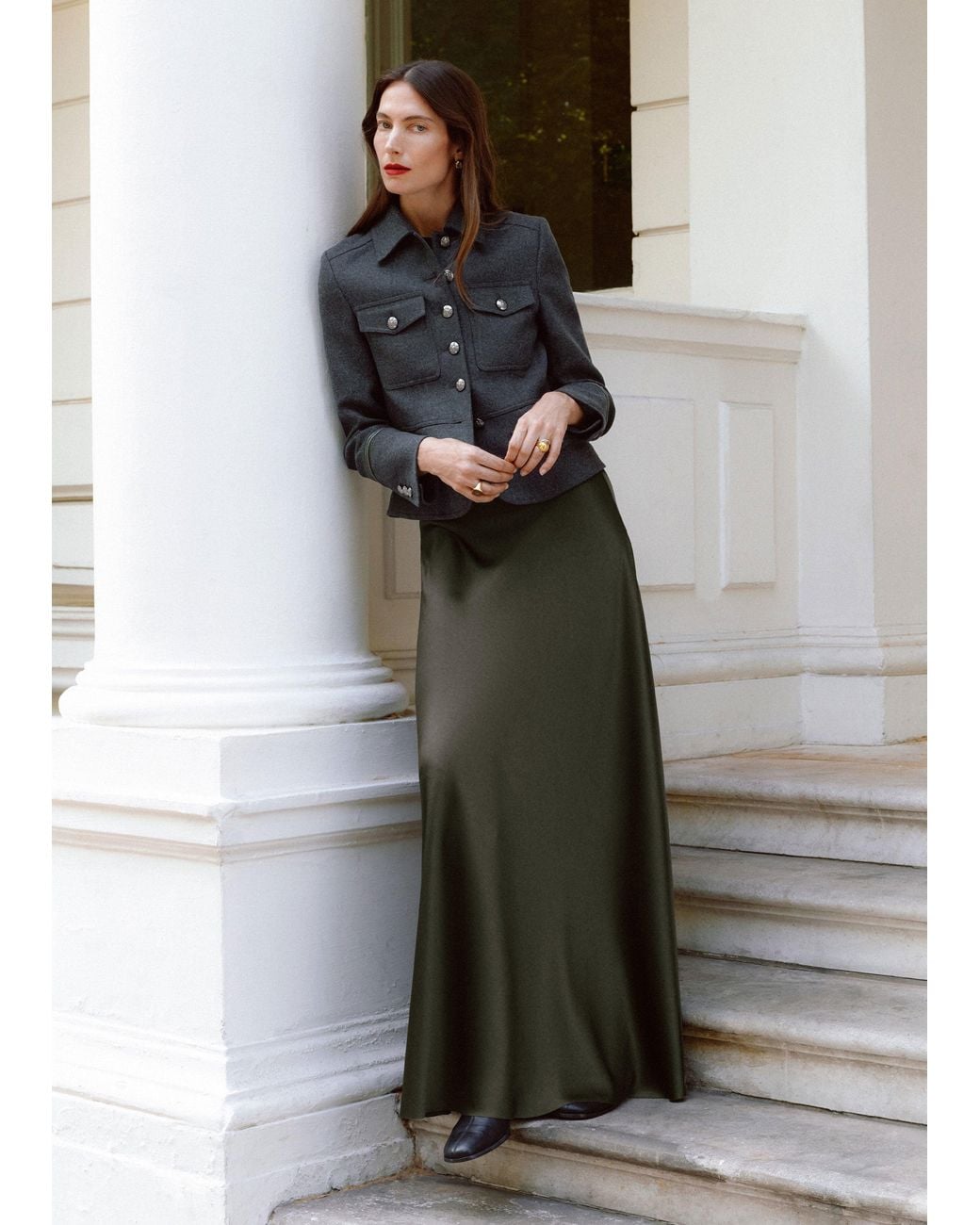 ME+EM Black Italian Wool Twill Military Jacket Melange