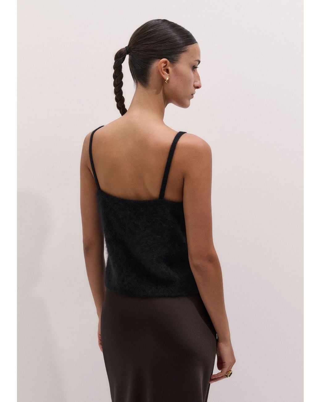 ME+EM Black Brushed Cashmere Lace Trim Slim Knit Vest