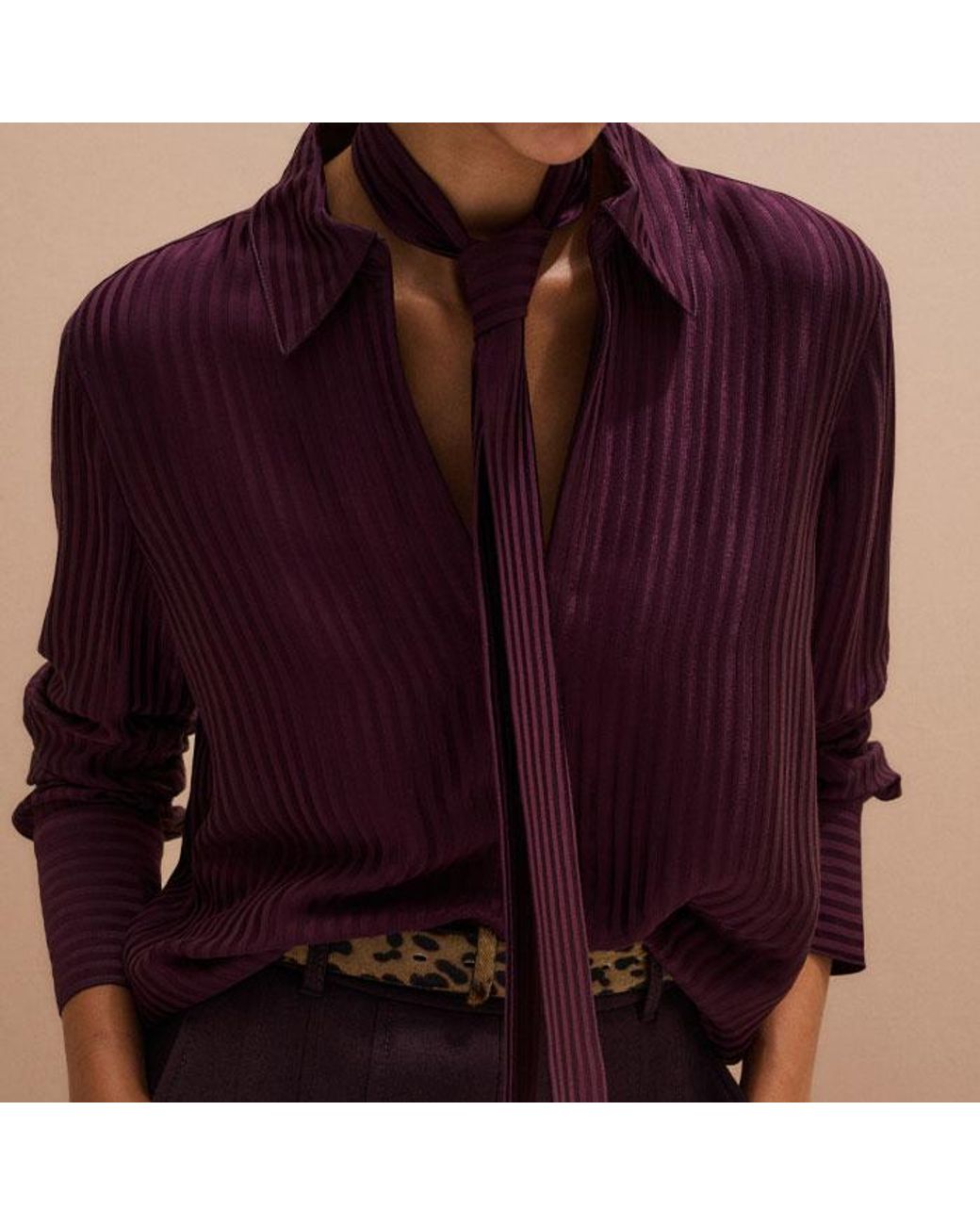 ME+EM Purple Am-Pm Stripe Fluid Satin Shirt + Tie