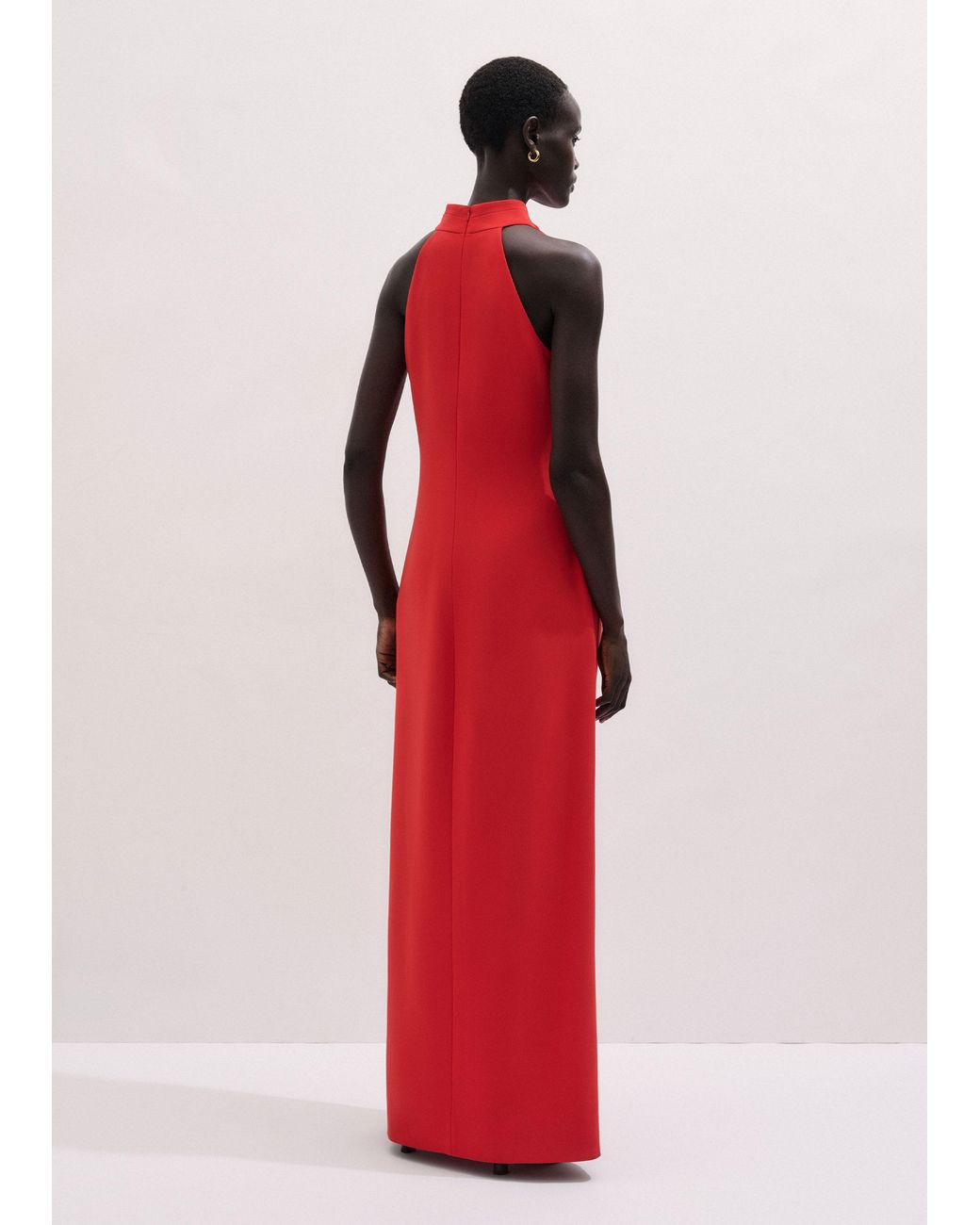 ME+EM Red Draped Neckline Straight Full Length Dress