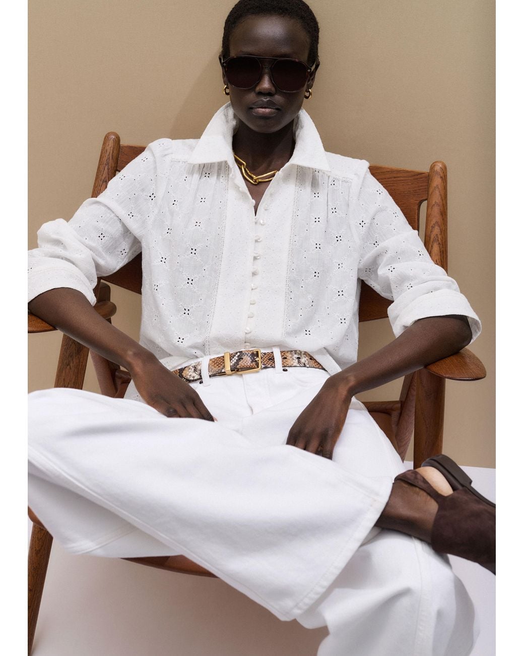 ME+EM White Embroidery Cotton Gauze Cropped Blouse