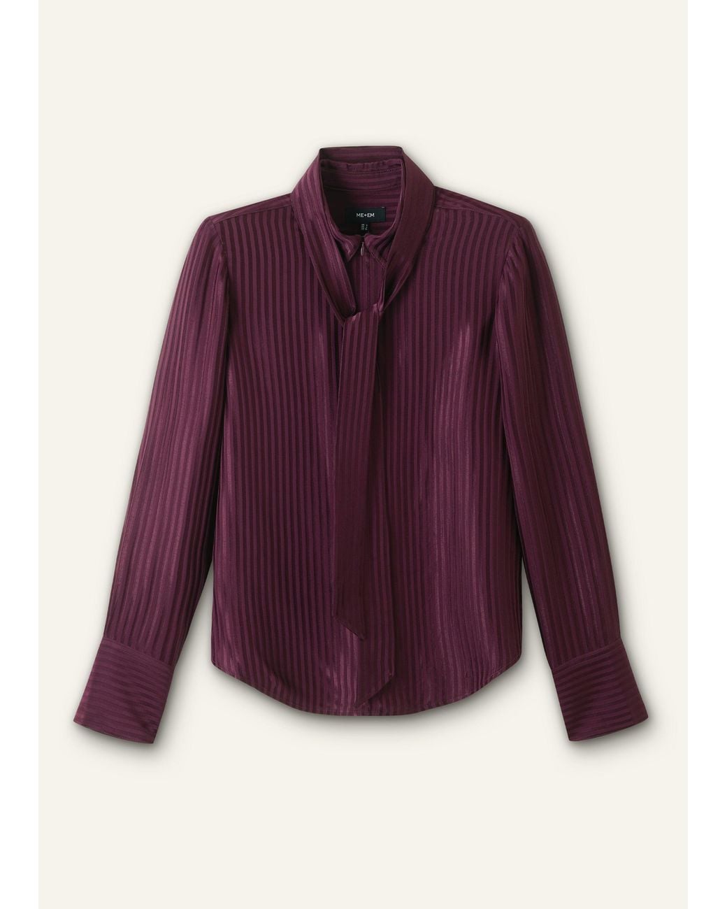 ME+EM Purple Am-Pm Stripe Fluid Satin Shirt + Tie