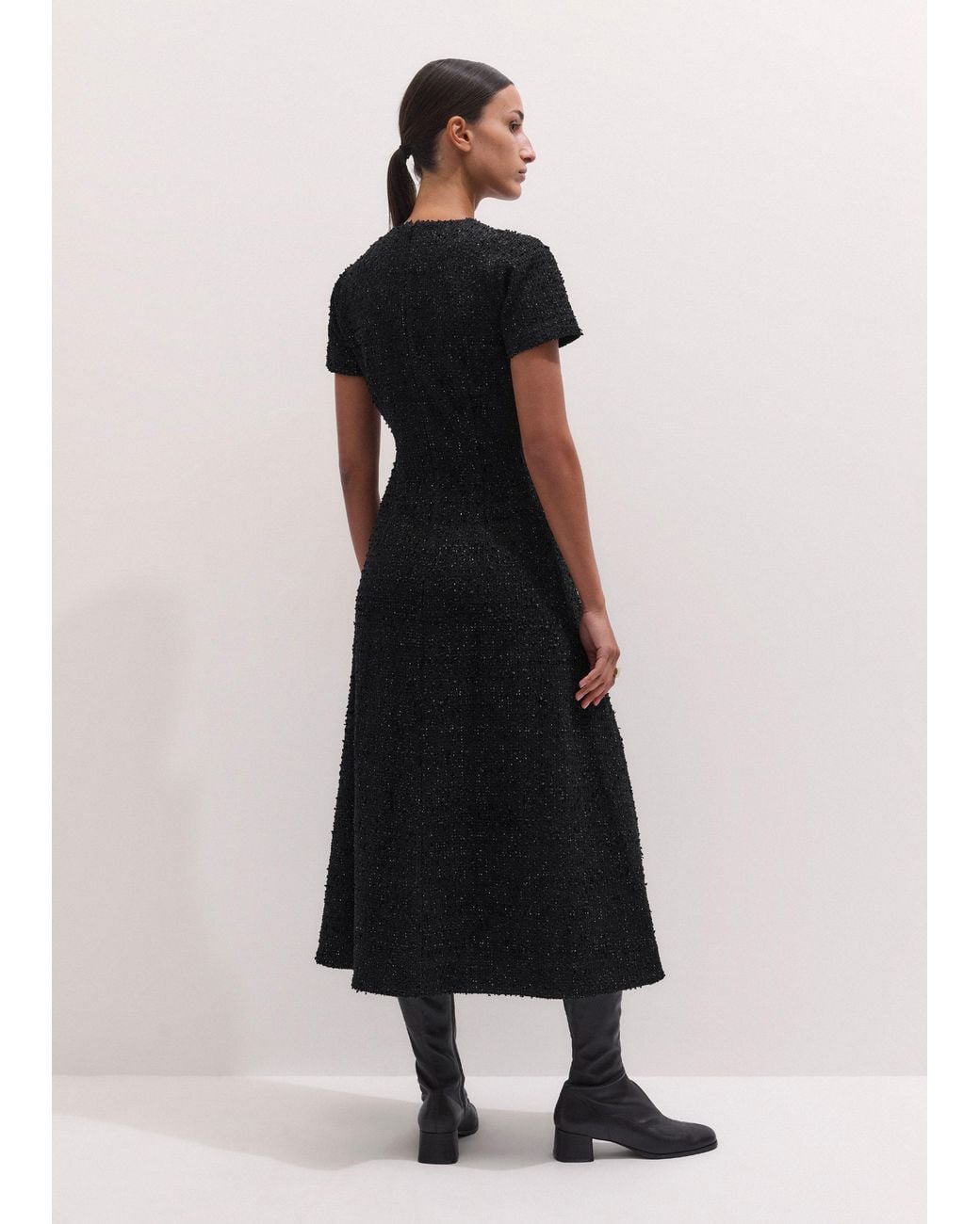 ME+EM Black Lurex Boucle Jersey Midi Dress