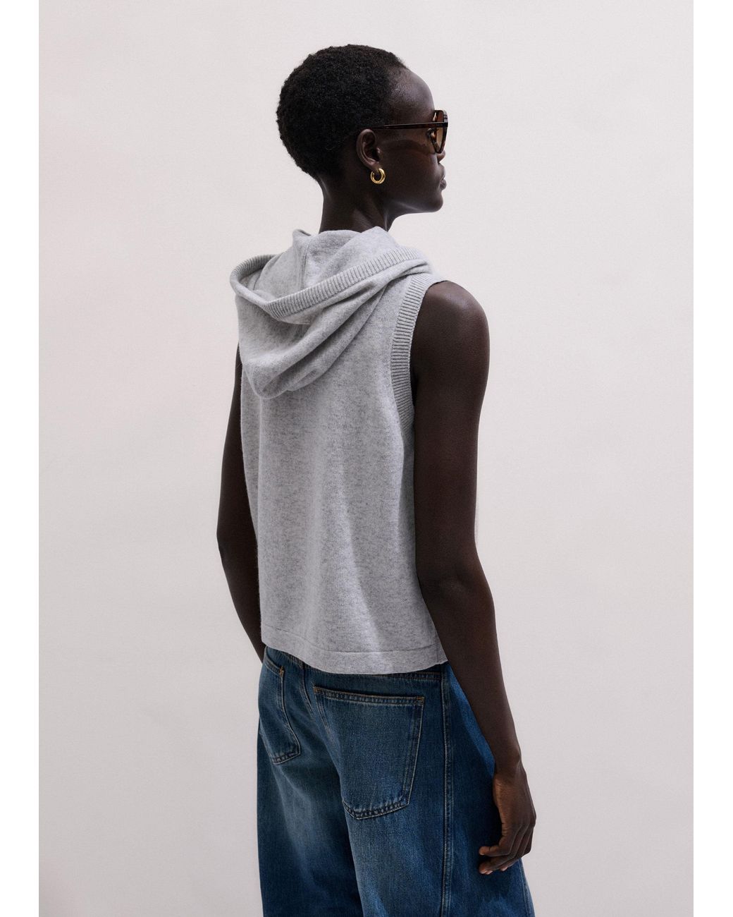 ME+EM Gray Sleeveless Zip Hoodie