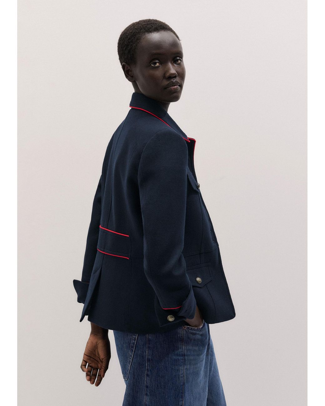 ME+EM Blue Slim Fit Piped Utility Jacket