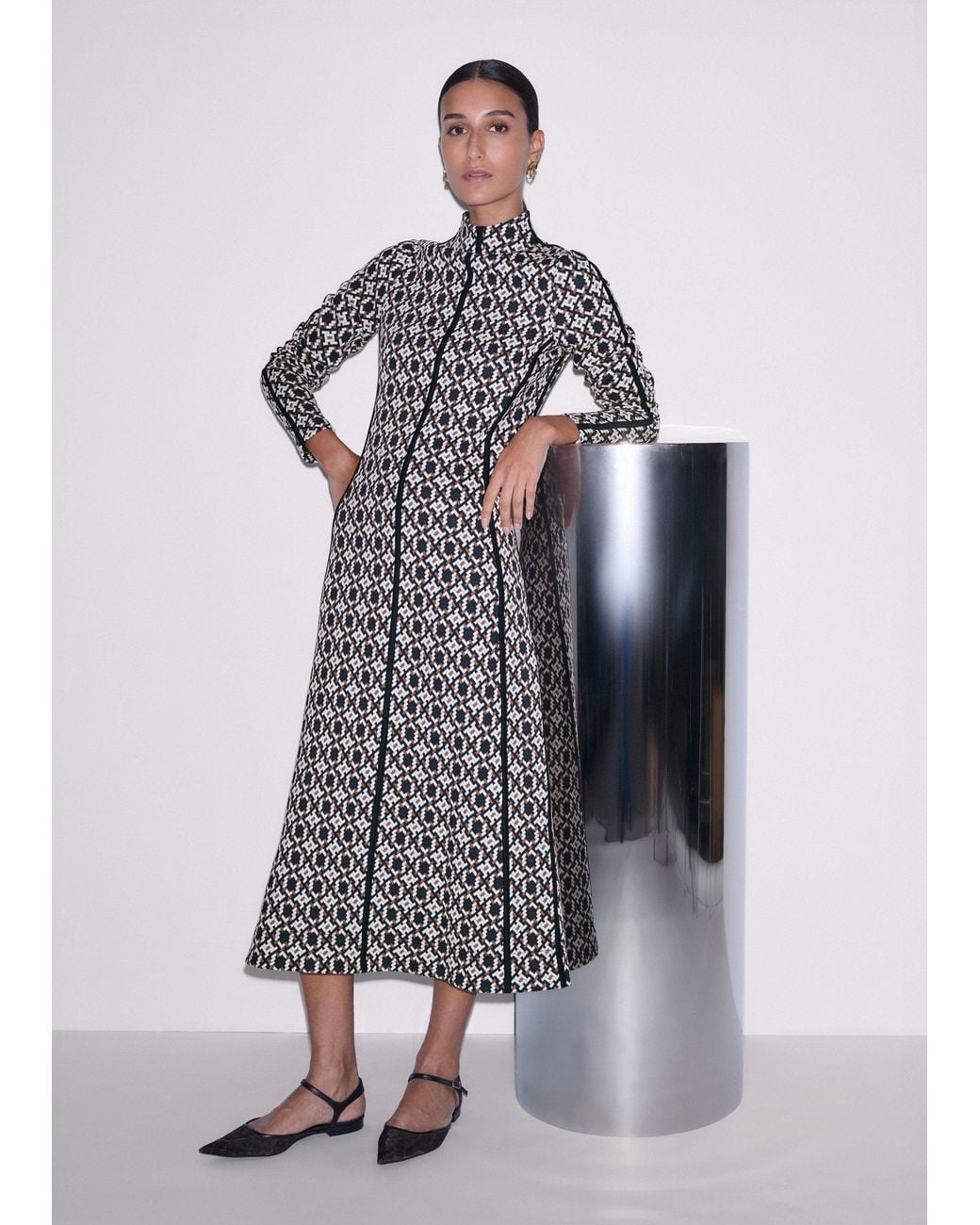 ME+EM Blue Graphic Jacquard Fit And Flare Midi Dress
