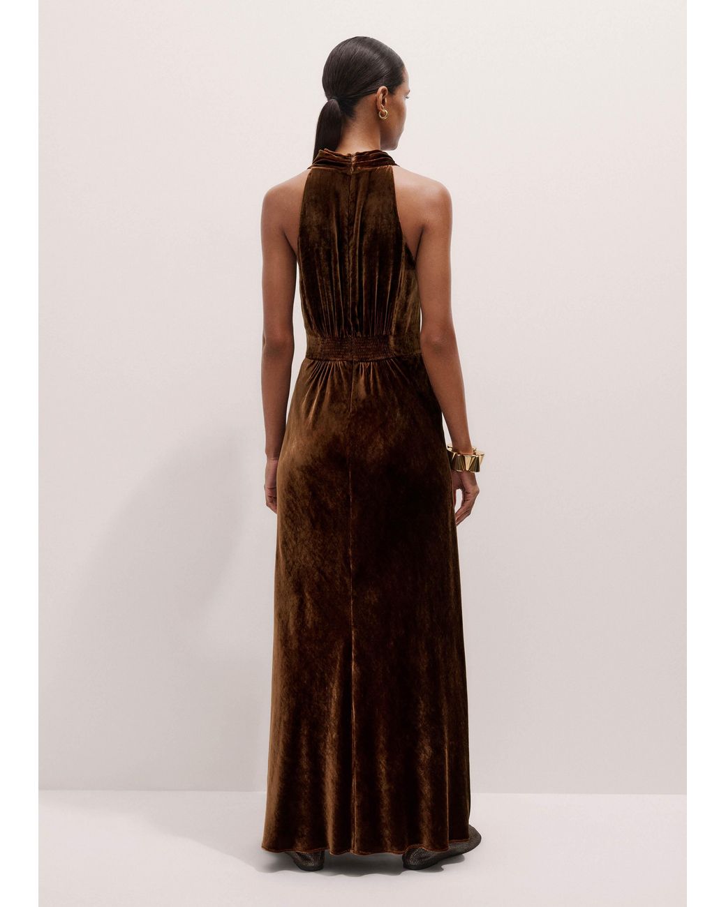 ME+EM Natural Silk Blend Velvet Draped Full Length Dress