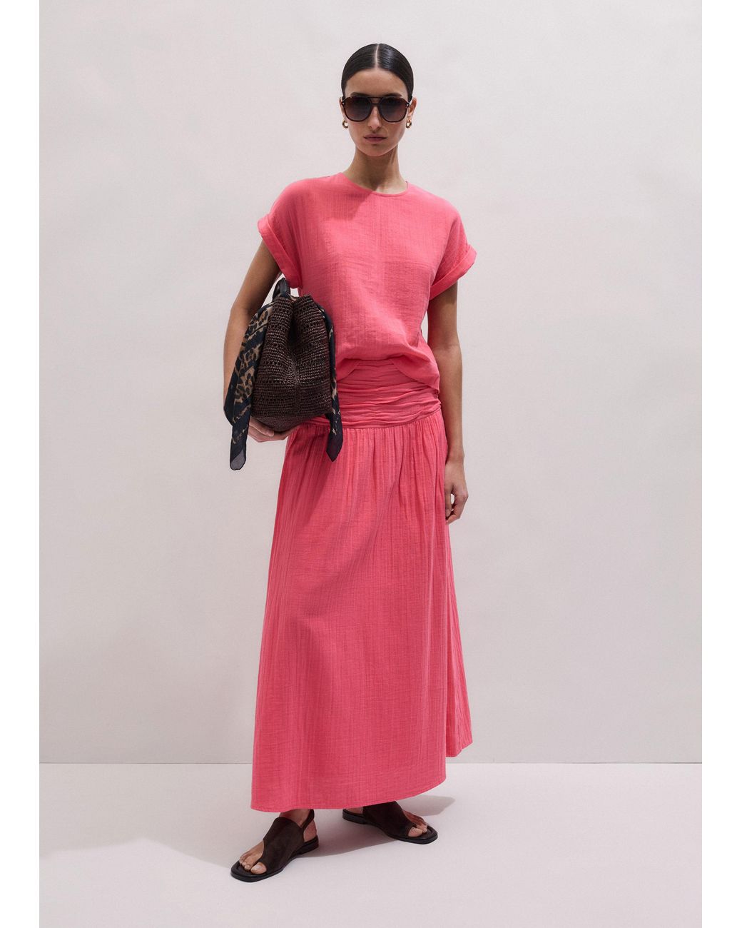 ME+EM Pink Cheesecloth Maxi Skirt