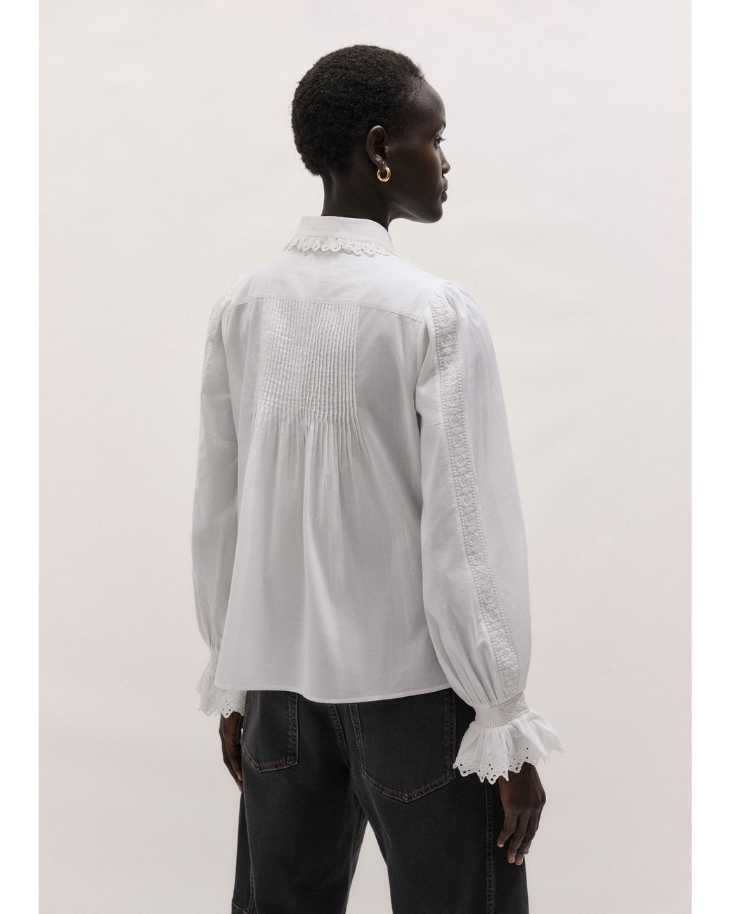 ME+EM Multicolor Cotton Voile Trim Detail Blouse