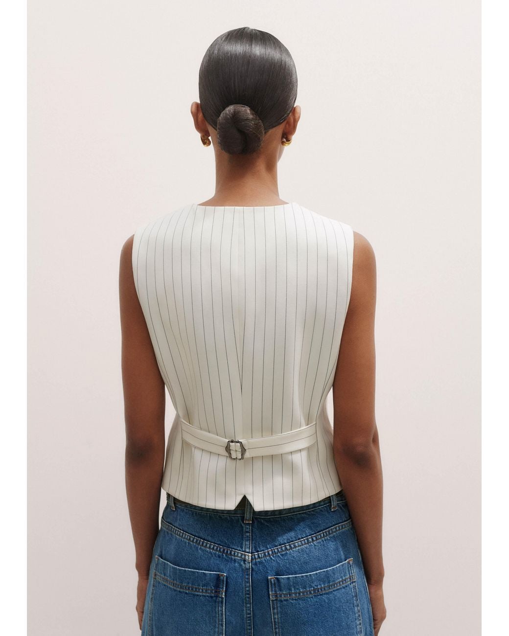 ME+EM Natural Round Neck Pinstripe Waistcoat