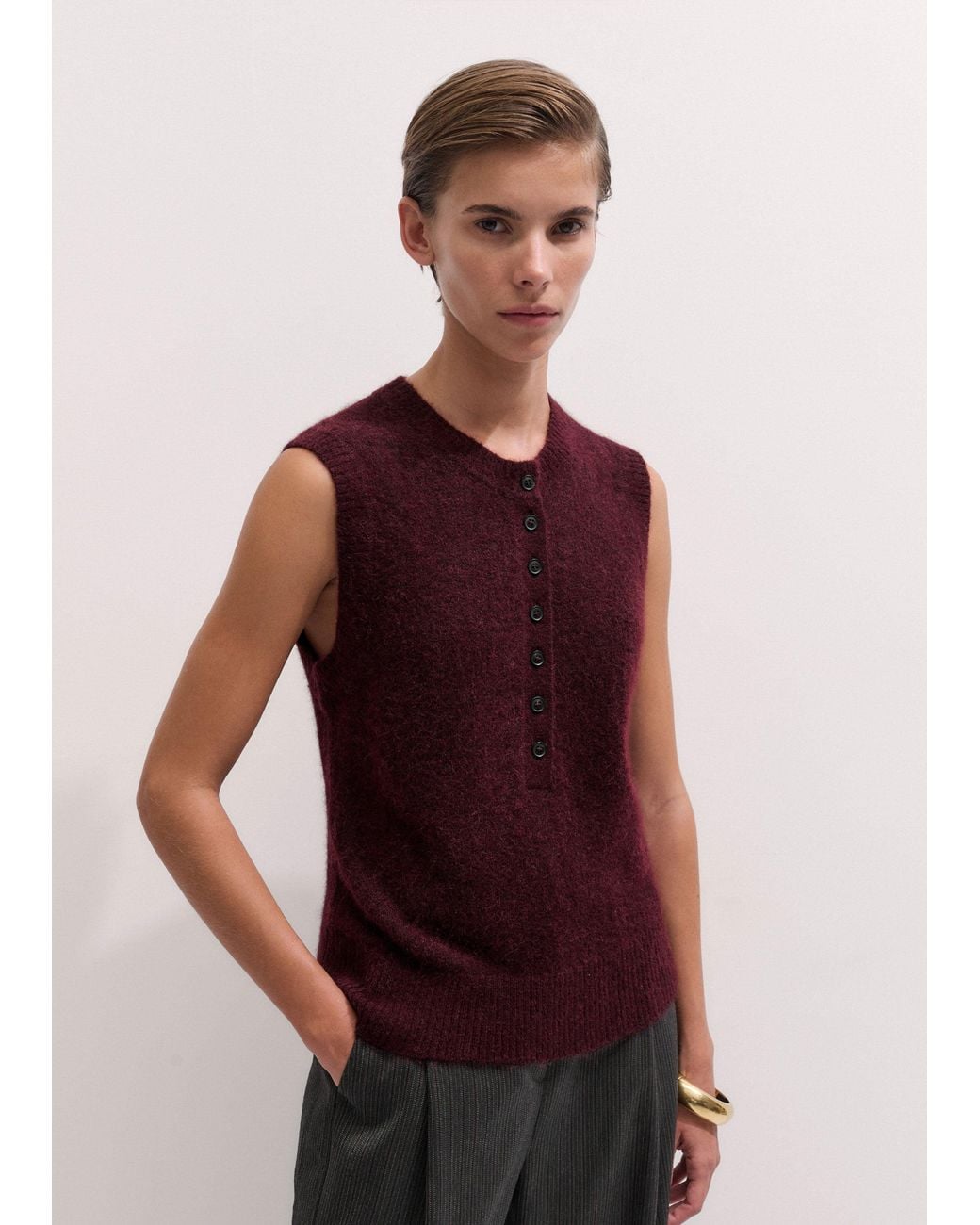 ME+EM Red Henley Straight Knit Vest