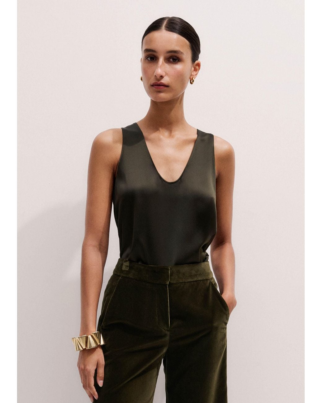 ME+EM Black Silk Satin Tank Top