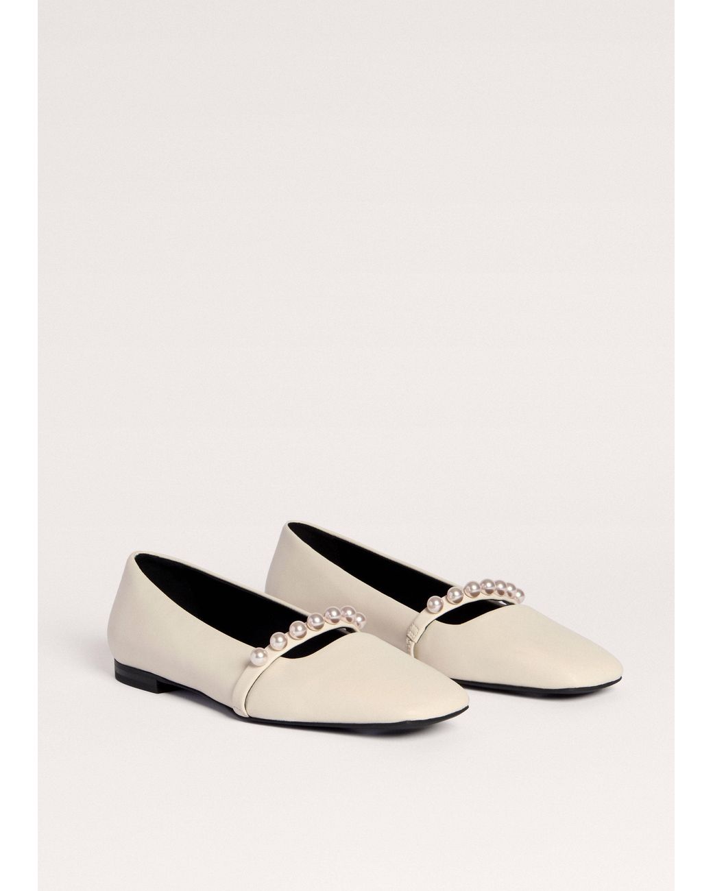 ME+EM Black Faux Pearl Square Toe Ballerina Flat