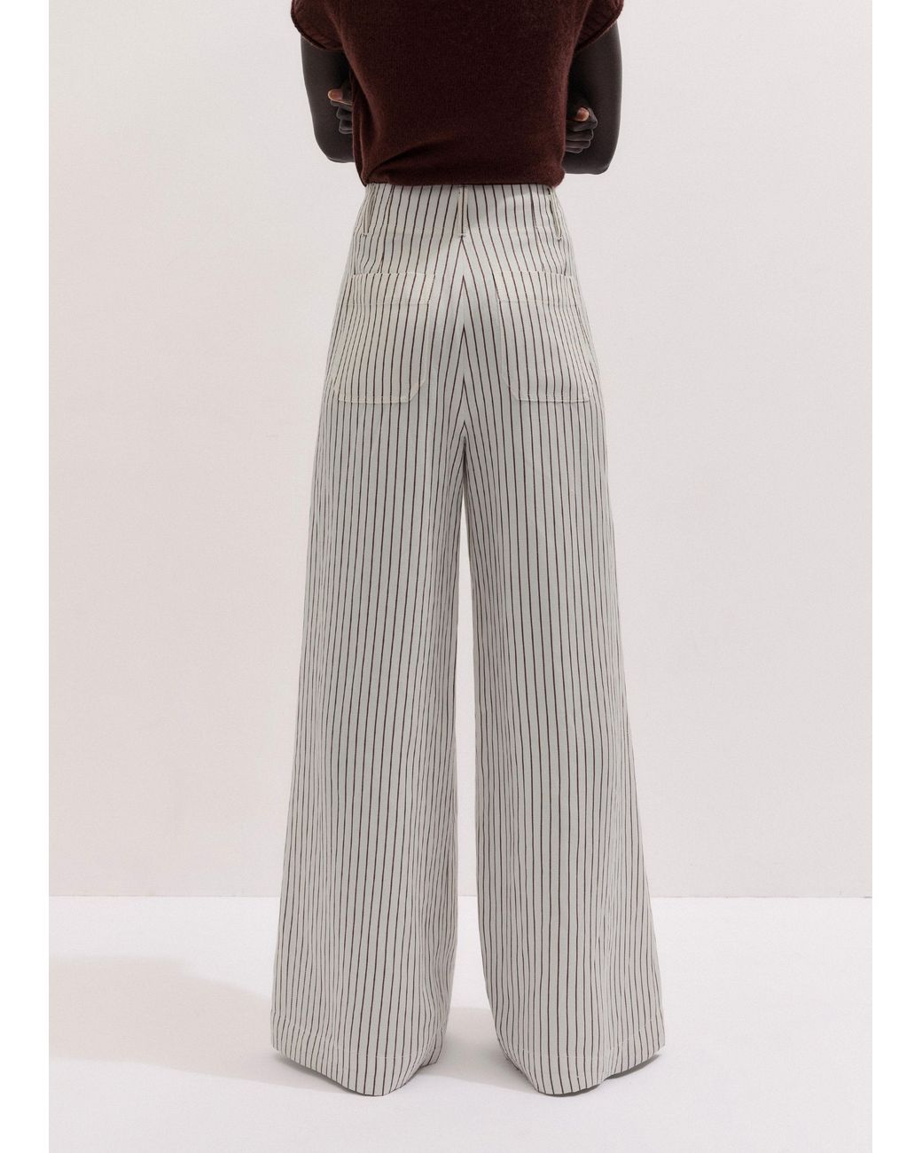 ME+EM Gray High Waist Wide-Leg Trouser Ivory-Cinnamon