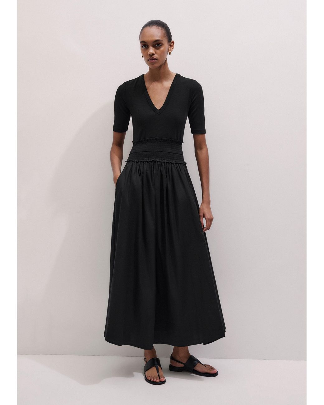 ME+EM Blue V-Neck Smocked Skirt Maxi Dress