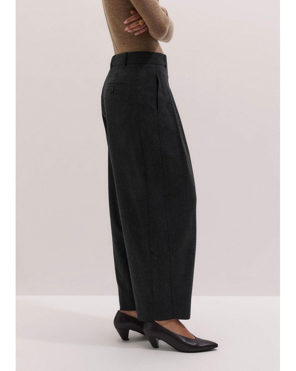 ME+EM Black Exaggerated Taper Trouser Charcoal Melange