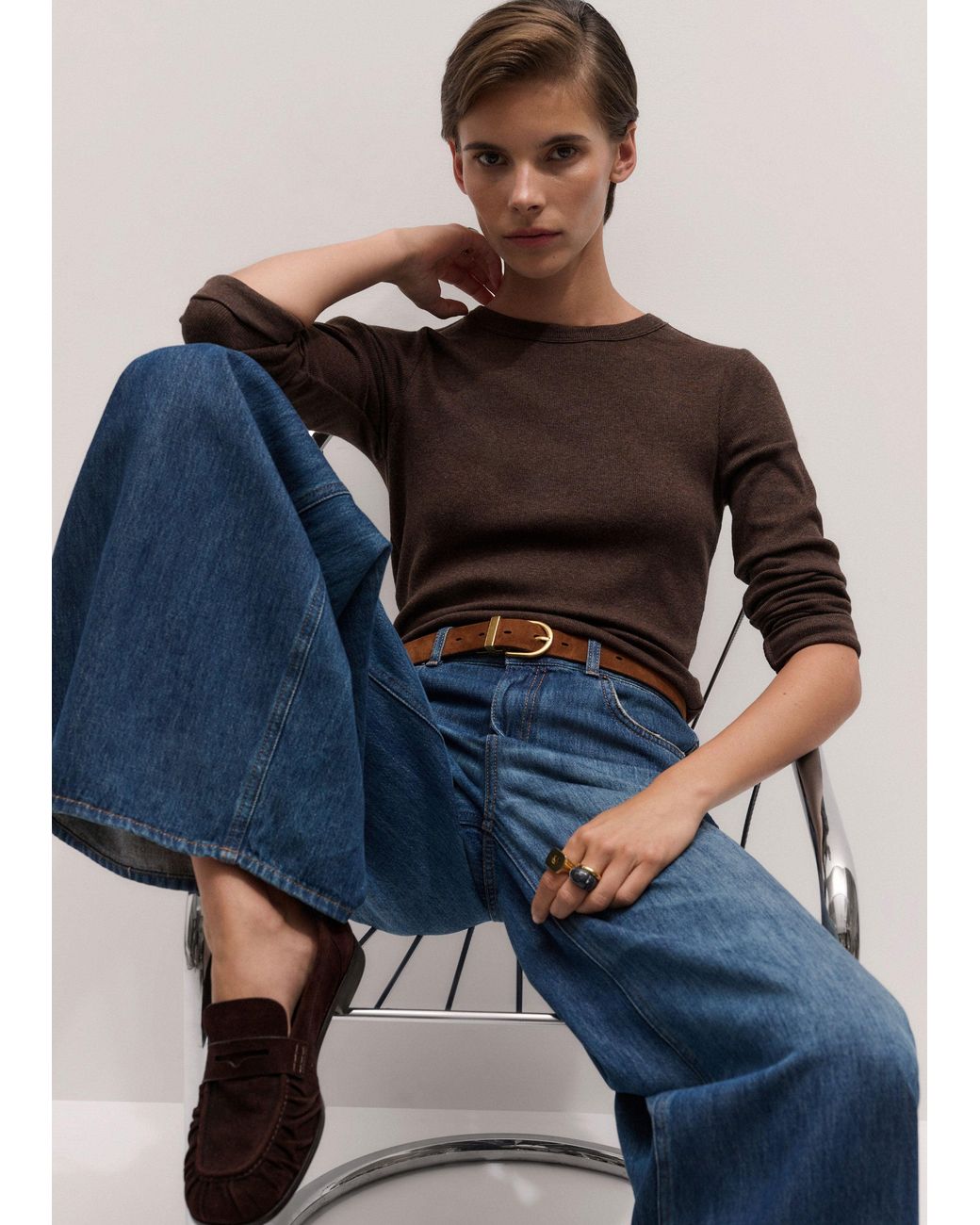 ME+EM Brown Ultimate Rib Long Sleeve Top