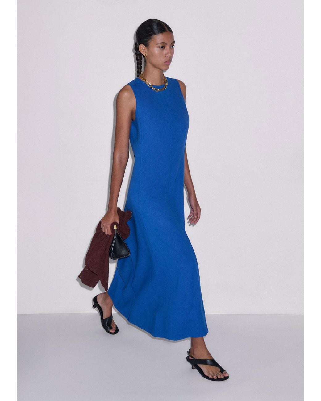 ME+EM Blue Creaseless Linen Effortless Summer Maxi Dress
