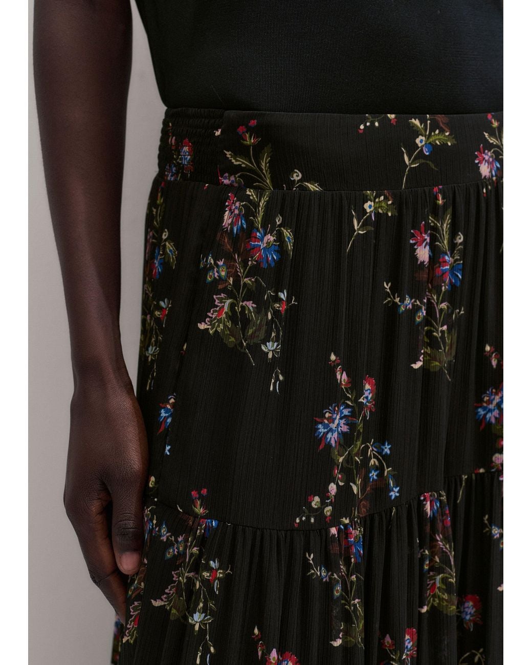 ME+EM Black Wild Winter Floral Print Full Length Skirt