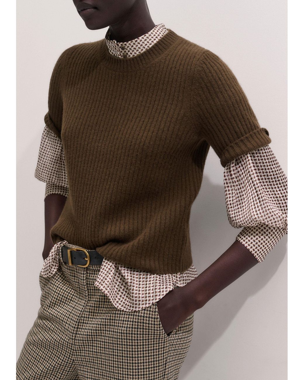 ME+EM Brown Merino Rib Straight Knit Tee