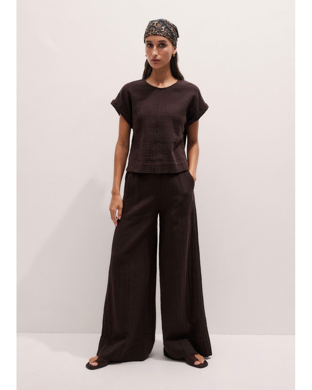 ME+EM Black Cheesecloth Wide-Leg Trouser