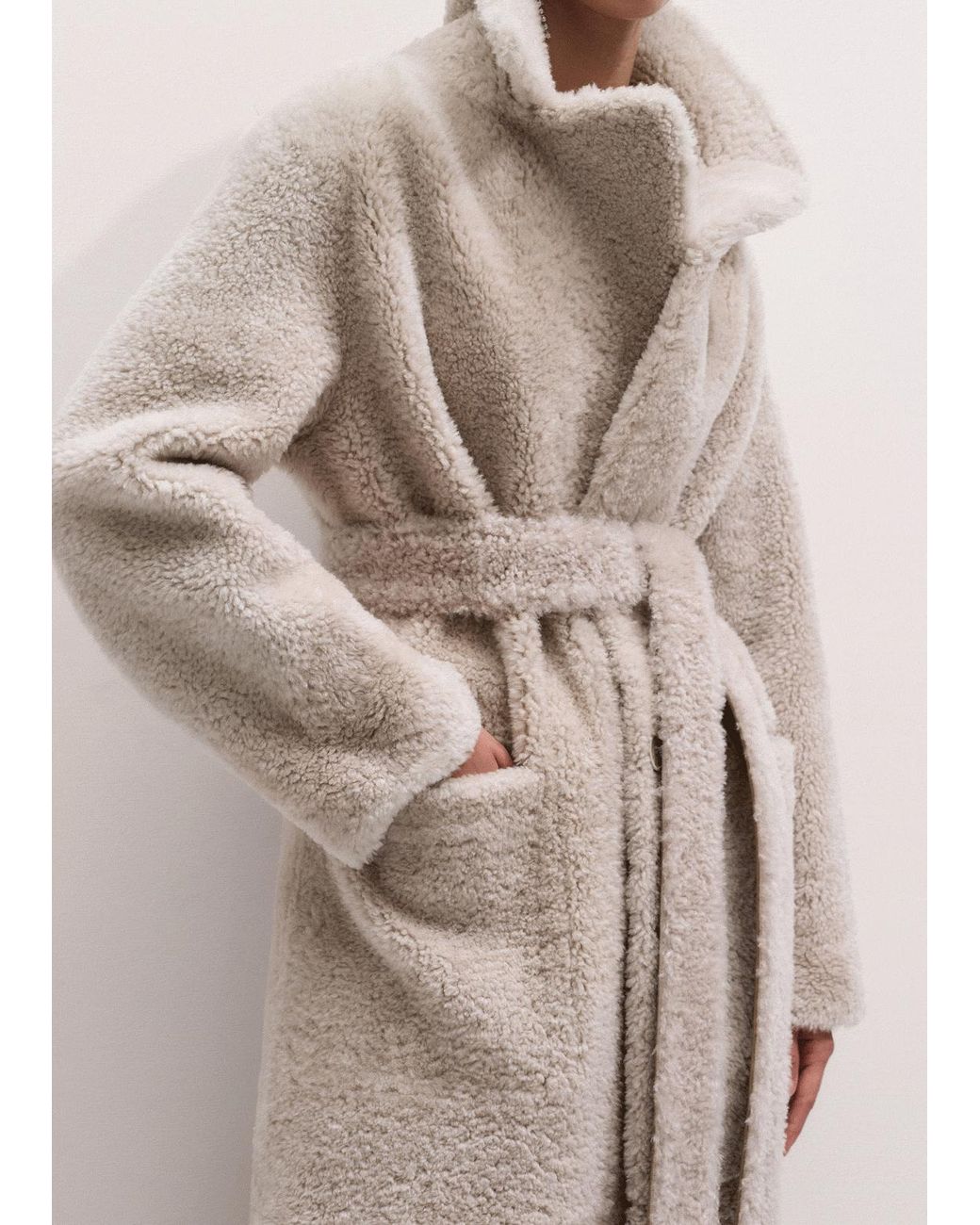 ME+EM Natural Reversible Shearling Coat + Belt