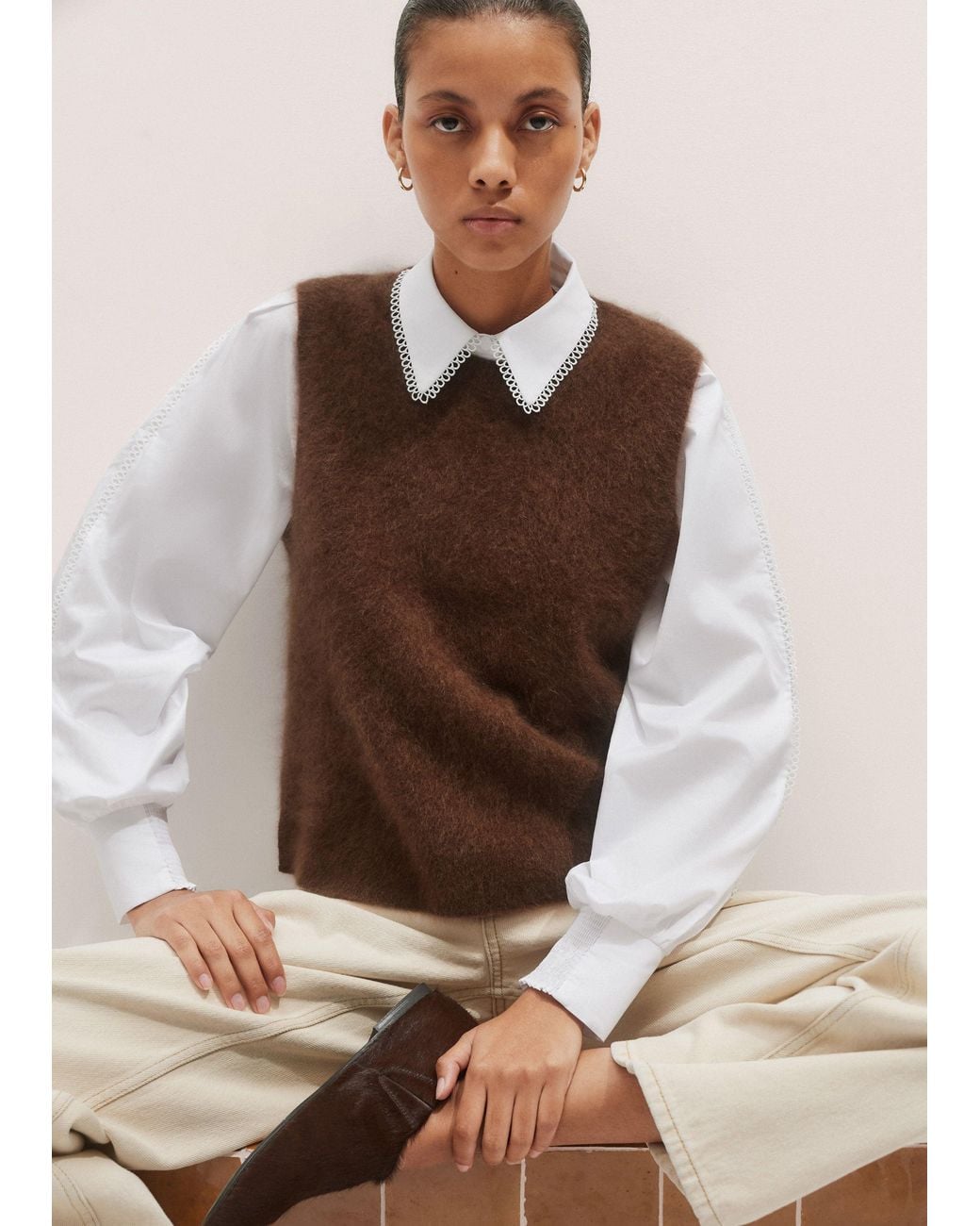 ME+EM Brown Straight Sweater Vest