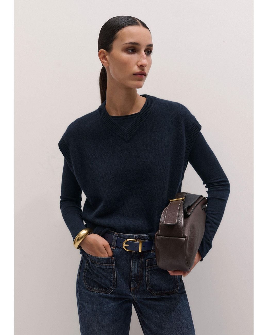 ME+EM Blue Barely There Jersey Stitch Crew Neck