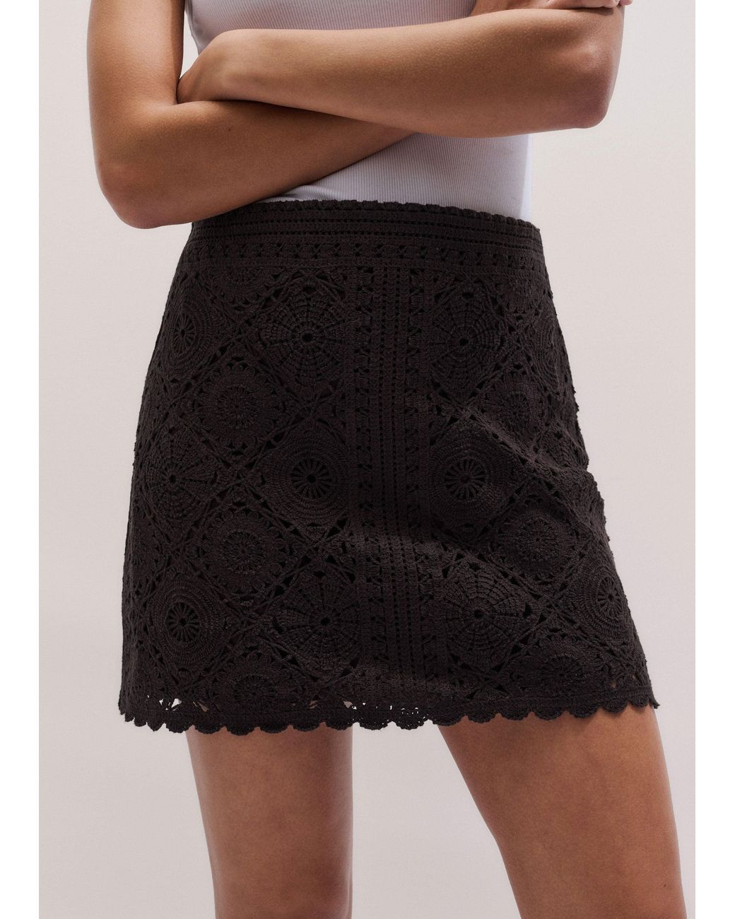 ME+EM Black Framed Crochet Mini Skirt + Slip